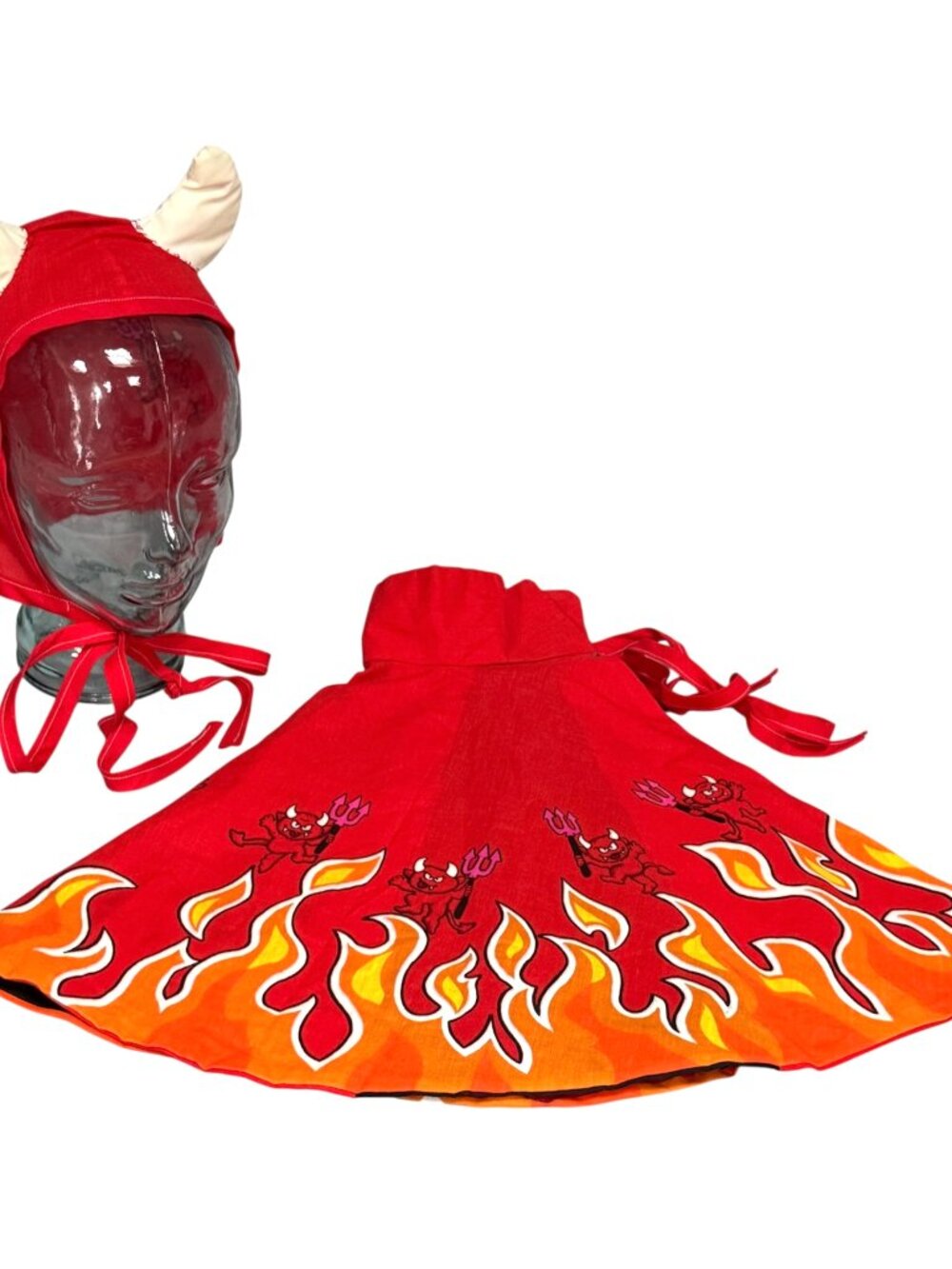 Vintage 90s Kids Costume Little Devil Tie-Off Reversible Cape + Hat - Homemade